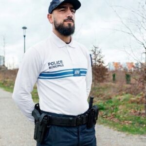 Polo blanc manches longues Police Municipale double face